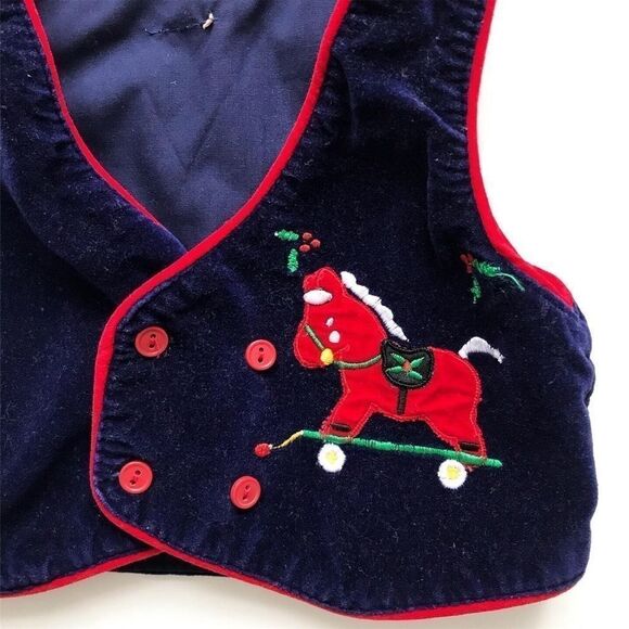 Vintage navy velvet rocking horse vest 6-12m - Picture 2 of 4